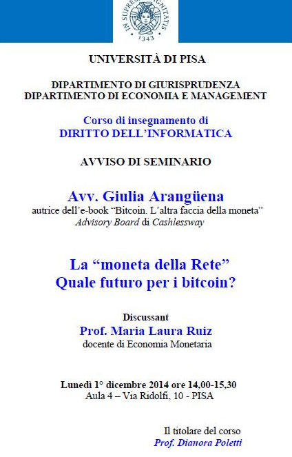 La moneta della rete, Università di Pisa dicembre 2014