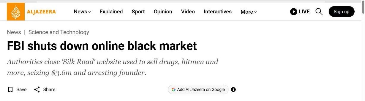 Articolo di Al Jazeera del 2 ottobre 2013 sulla chiusura di Silk Road