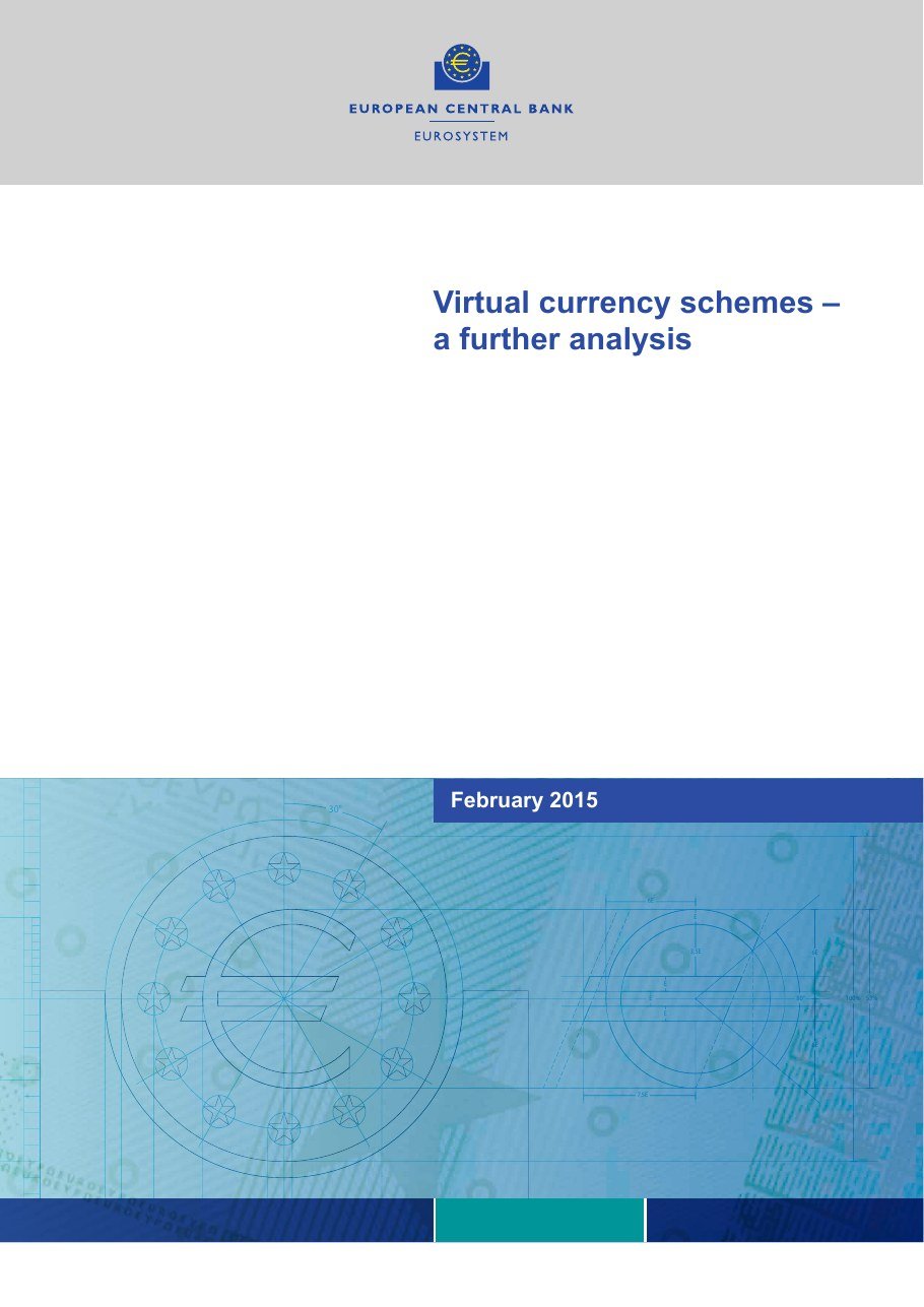 Copertina del rapporto BCE Virtual currency schemes – a further analysis, febbraio 2015