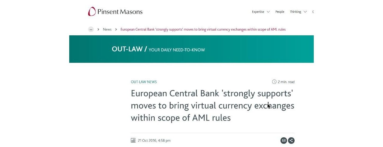 Articolo di Out-Law (Pinsent Masons) del 21 ottobre 2016 sul parere della BCE