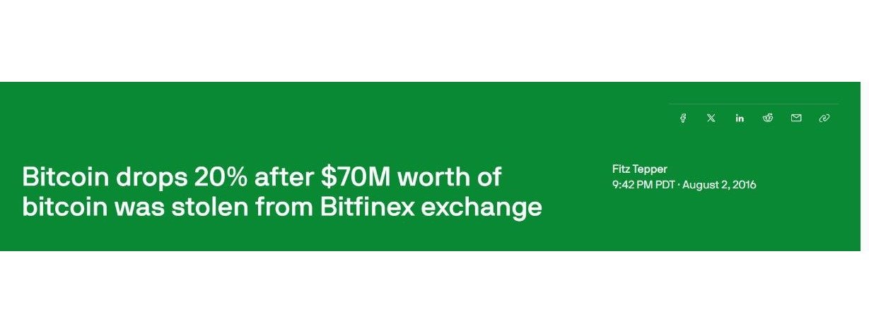 Articolo di TechCrunch del 2 agosto 2016 sul furto a Bitfinex
