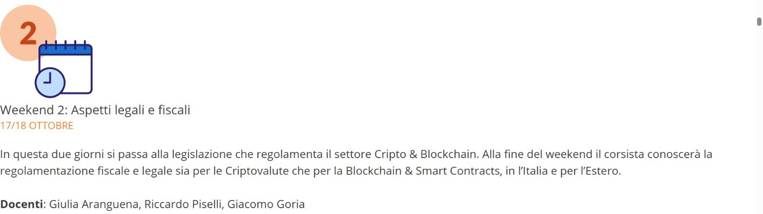 Programma ufficiale del Blockchain Month 2020 di PDC Academy: weekend del 17-18 ottobre sugli aspetti legali e fiscali, docente l'Avv. Giulia Arangüena